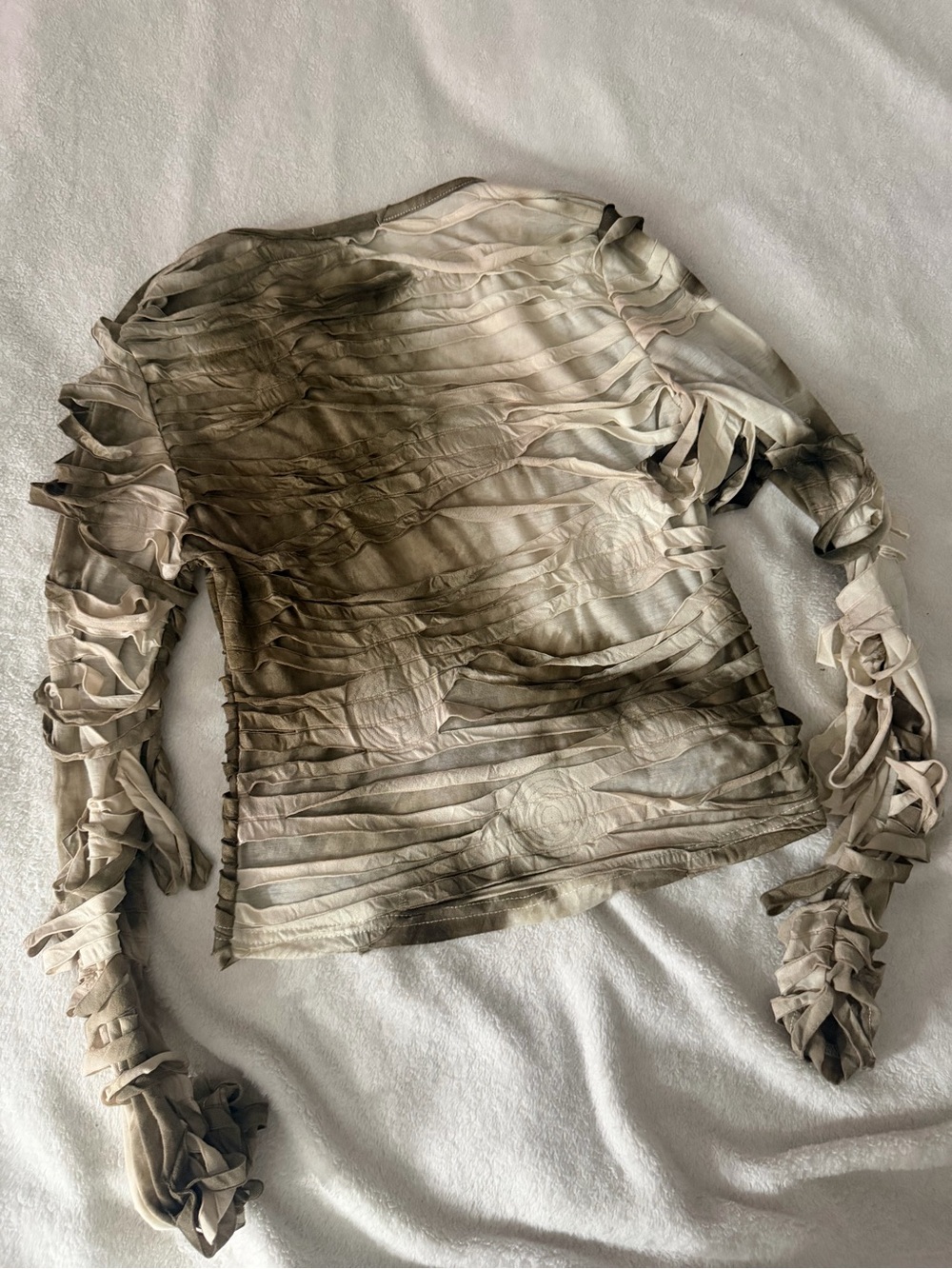 Fashion Nova Sheer Ruched Long Sleeve Top in Olive Green and Cream - Picture 2 of 4
